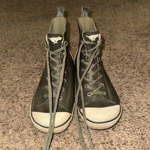 High-Top Rubber Sneakers in Olive Green